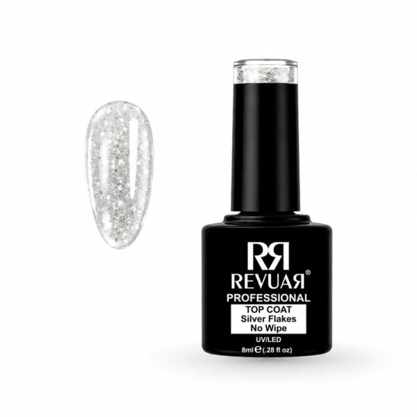Gel Polish UV/LED 1127 TOP COAT SILVER FLAKES No Wipe 8ml